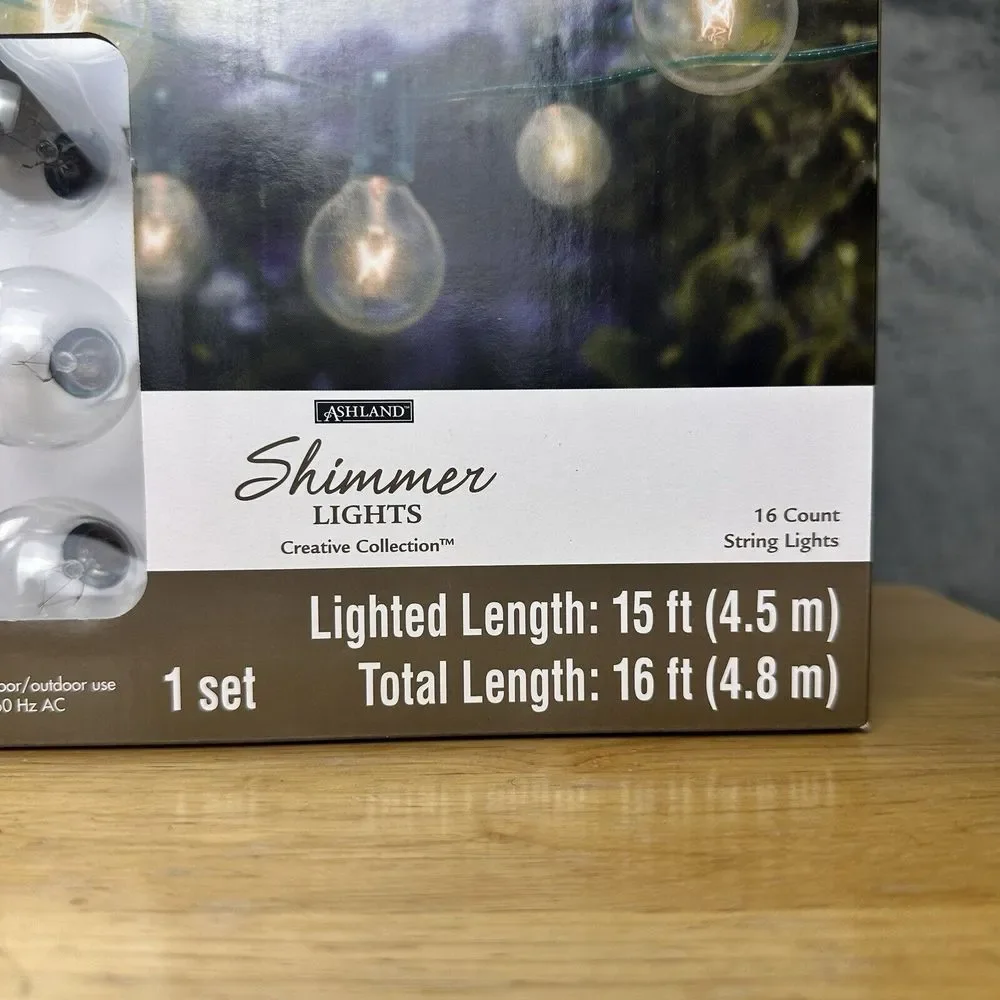 Ashland Lights 16ct G40 Bulb String Shimmer Round Clear New In‎ Box Set Of 2
